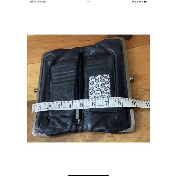 Kenneth Cole NY Black Leather Double Kiss Lock Magnetic Frame Bifold Wallet - Picture 9 of 11